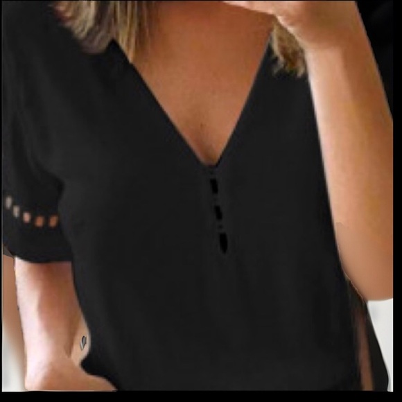 Formal Deep V Neck W/ Button Designs Elastic  Waist Belt W/ Pockets Black Romper - Picture 2 of 12